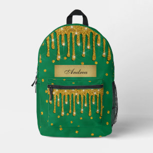 Kelly Green mit Gold-Glitzer-Tropfen Personalisier Bedruckter Rucksack