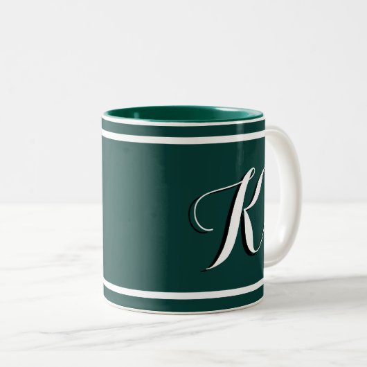Kelly Green Mit Monogramm Zwei-Tone-Kaffee-Tasse Zweifarbige Tasse (VorderseiteRechts)
