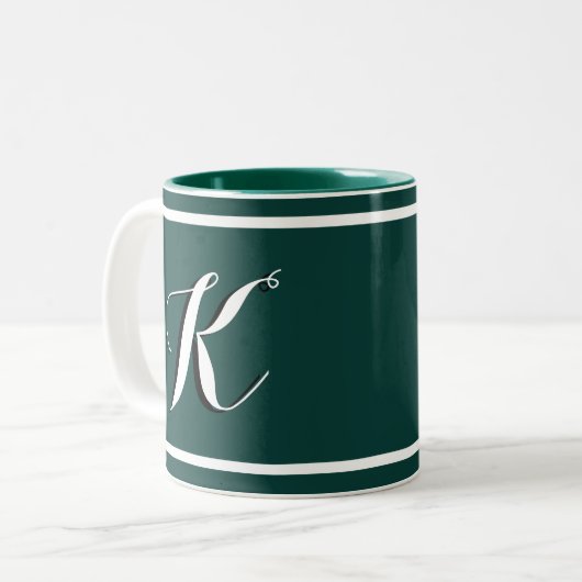 Kelly Green Mit Monogramm Zwei-Tone-Kaffee-Tasse Zweifarbige Tasse (Vorderseite Links)