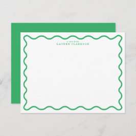 Kelly Green Modern Wavy Border Note Card Einladung