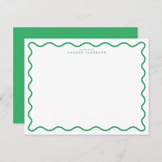Kelly Green Modern Wavy Border Note Card Einladung (Vorne/Hinten)