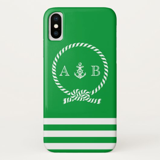 Kelly Green Nautical Rope and Anchor Mit Monogramm Case-Mate iPhone Hülle (Rückseite)