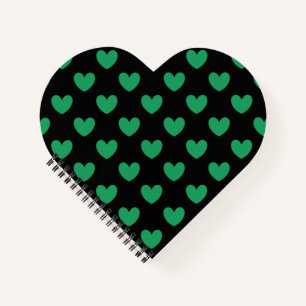 Kelly green polka herzen auf schwarz notizbuch