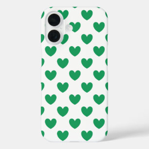 Kelly green polka herzen auf weiß iPhone 16 hülle