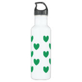 Kelly green polka herzen auf weiß edelstahlflasche (Rückseite)