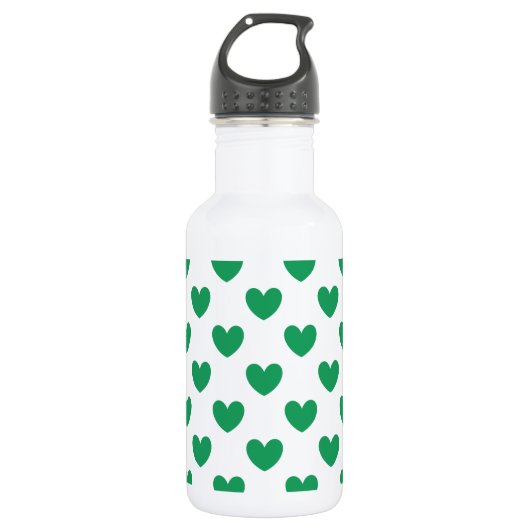 Kelly green polka herzen auf weiß trinkflasche (Vorderseite)