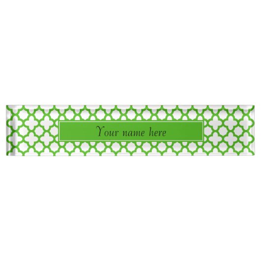 Kelly Green Quatrefoil Muster Namensplakette (Vorderseite)