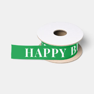 Kelly Green Simple Text Happy Birthday Satinband