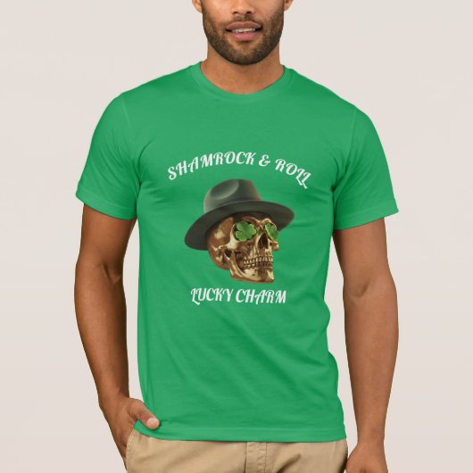Kelly Green Skull Shamrock St Patrick T-Shirt  (Vorderseite)