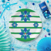 Kelly Green Streifen und blaue Blumen Pappteller (Party)