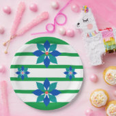 Kelly Green Streifen und blaue Blumen Pappteller (Party)