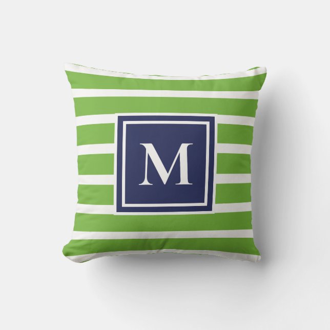 Kelly Green Stripe Modern Monogram Coastal Beach Kissen (Vorderseite)