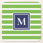 Kelly Green Stripe Modern Monogram Coastal Beach Rechteckiger Pappuntersetzer (Vorderseite)
