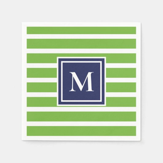 Kelly Green Stripe Modern Monogram Coastal Beach Serviette (Vorderseite)