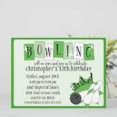 Kelly Green Totally Retro Bowling Birthday Party Einladung (Stehend Vorderseite)