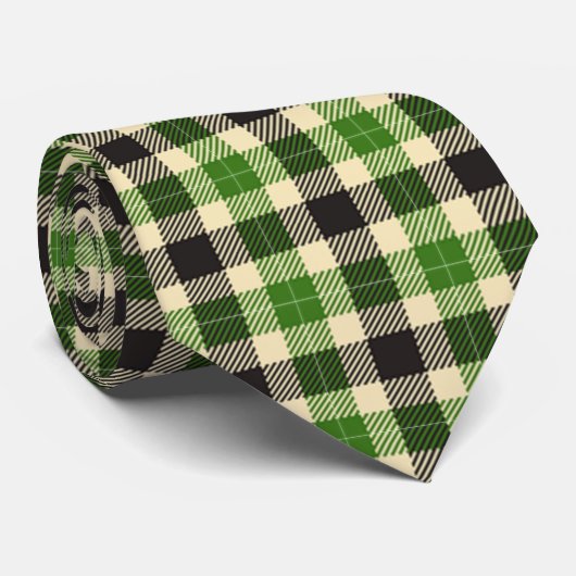 Kelly Green und Black Tartan Karierte Krawatte (Gerollt)