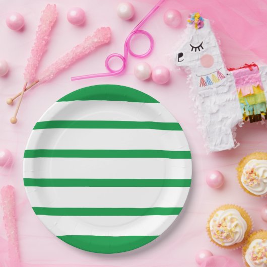 Kelly Green und White Minimal Wide Stripes Office Pappteller (Party)