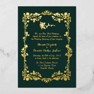 Kelly Green Verziert Rose Border Foil Einladung