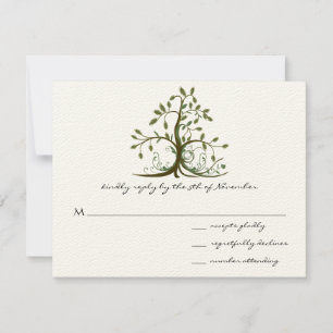 Kelly Green Whimsical Swirl Tree Wedding RSVP Karte