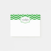 Kelly Green Zickzack Name Mit Monogramm Post-it Klebezettel (Vorderseite)