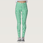 Kelly-grüne und weiße Kerzenstreifen Leggings (Vorderseite)