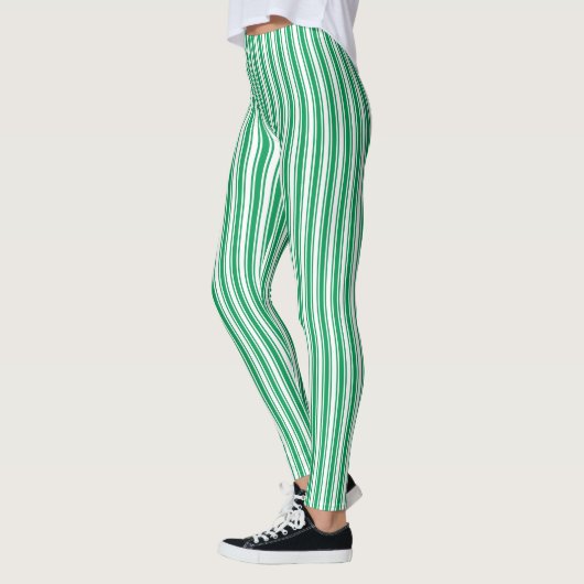 Kelly-grüne und weiße Kerzenstreifen Leggings (Links)