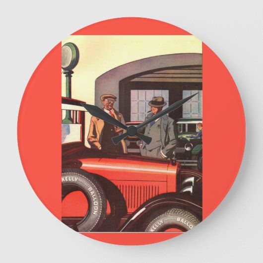 Kelly Springfields Reifen der 1920er Jahre und ein Große Wanduhr (Vorderseite)