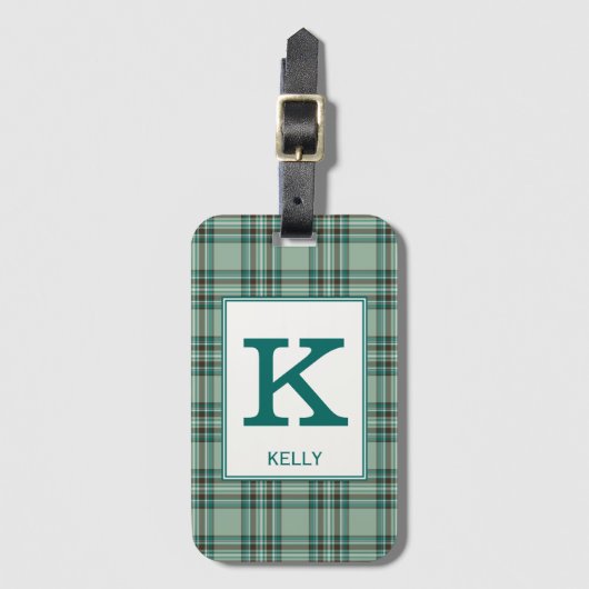 Kelly Tartan Mint Green Kariert Pattern Gepäckanhänger (Vorderseite Vertikal)