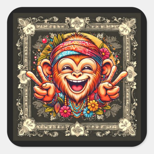 "Kelly the Chill Monkey Sticker" Quadratischer Aufkleber (Vorderseite)