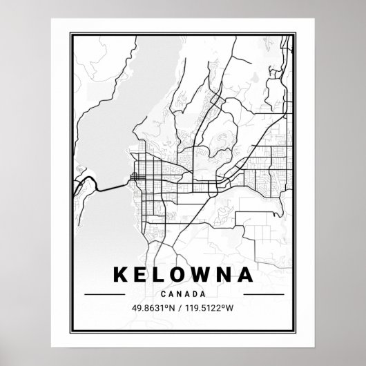 Kelowna British Columbia Canada Travel City Map Poster (Vorne)
