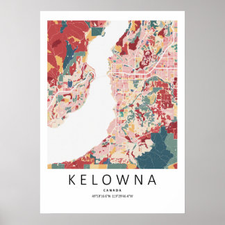 Kelowna British Columbia Karte Poster | Moderne St