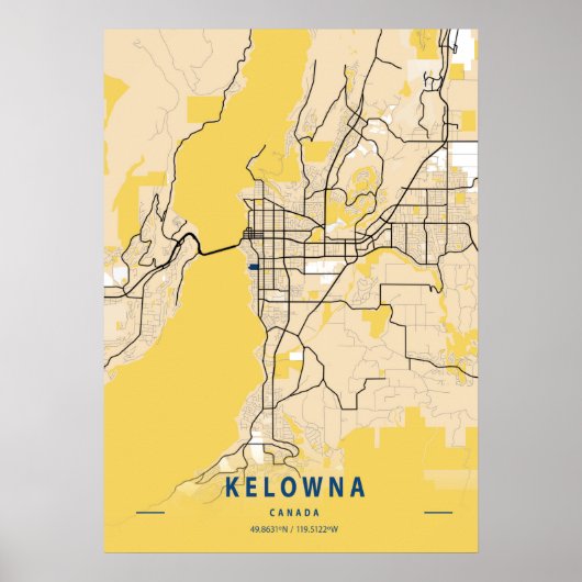 Kelowna - Canada Yellow City Map Poster (Vorne)
