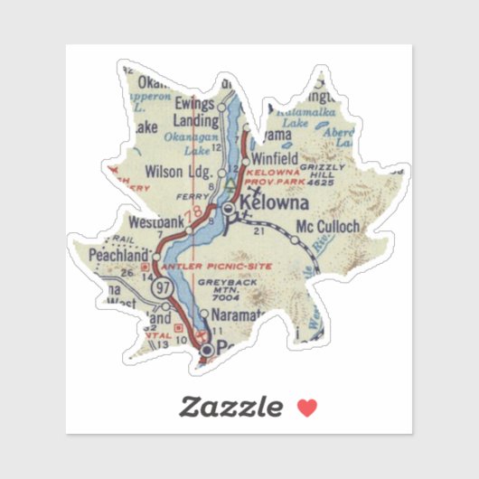 Kelowna Vintag Map Aufkleber (Blatt)