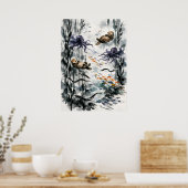 Kelp-Wald-Sumi-e-Wasserfarbenkunst Poster (Küche)