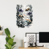 Kelp-Wald-Sumi-e-Wasserfarbenkunst Poster (Heimbüro)