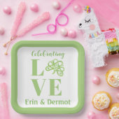 Keltisch grüne Wasserfarbe-Kleeblatt NAME Hochzeit Pappteller (Party)