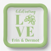 Keltisch grüne Wasserfarbe-Kleeblatt NAME Hochzeit Pappteller (Vorderseite)