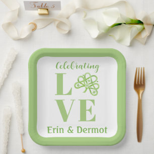 Keltisch grüne Wasserfarbe Shamrock NAME Braut- Pappteller