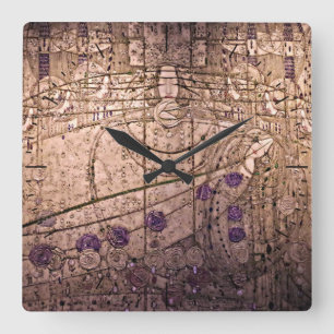 Keltisch inspiriertes Art Nouveau Zeitstück Quadratische Wanduhr
