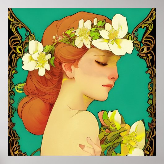 Keltische Dame mit Blumen im Haar Poster (Vorne)