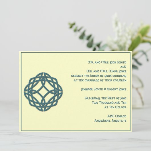 Keltische Ewigkeit Knot Aquamarin Hochzeit Einladu Einladung (Stehend Vorderseite)