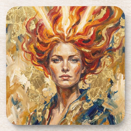 Keltische Feuer Göttin Brigid Gold Blatt Fantasy K Getränkeuntersetzer (Vorderseite)
