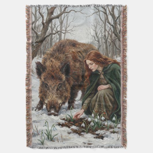 Keltische Göttin & Wildschwein Decke (Vorderseite Vertikal)
