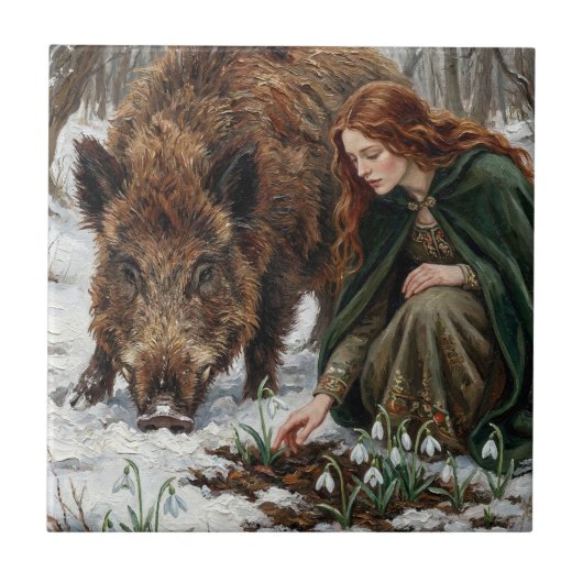 Keltische Göttin & Wildschwein Fliese (Vorderseite)