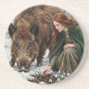 Keltische Göttin & Wildschwein Getränkeuntersetzer