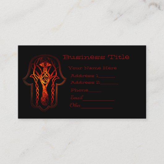Keltische Hamsa Hand (Orange/Rot) Visitenkarte (Vorderseite)