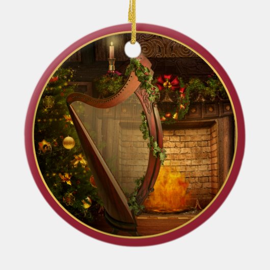 Keltische Harfen-Weihnachtsverzierung Keramikornament (Hinten)