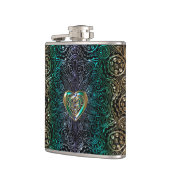 Keltische Herz-Mandala im grünen Gold Flachmann (Links)