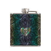 Keltische Herz-Mandala im grünen Gold Flachmann (Rückseite)