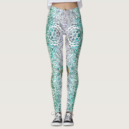 Keltische Herz-Mandala im grünen Gold Leggings
